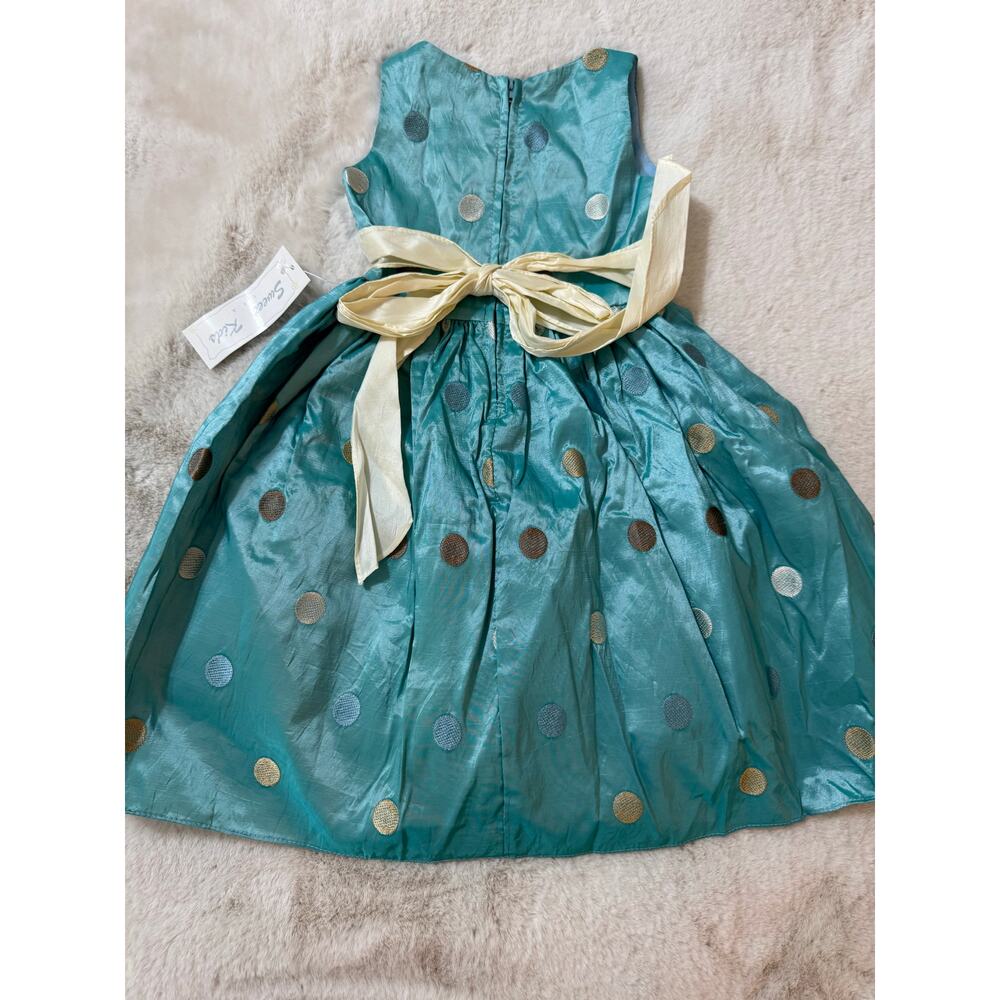 Vintage Sweet Kid Aqua Taffeta Polka Dot Dress Size 2T NWT